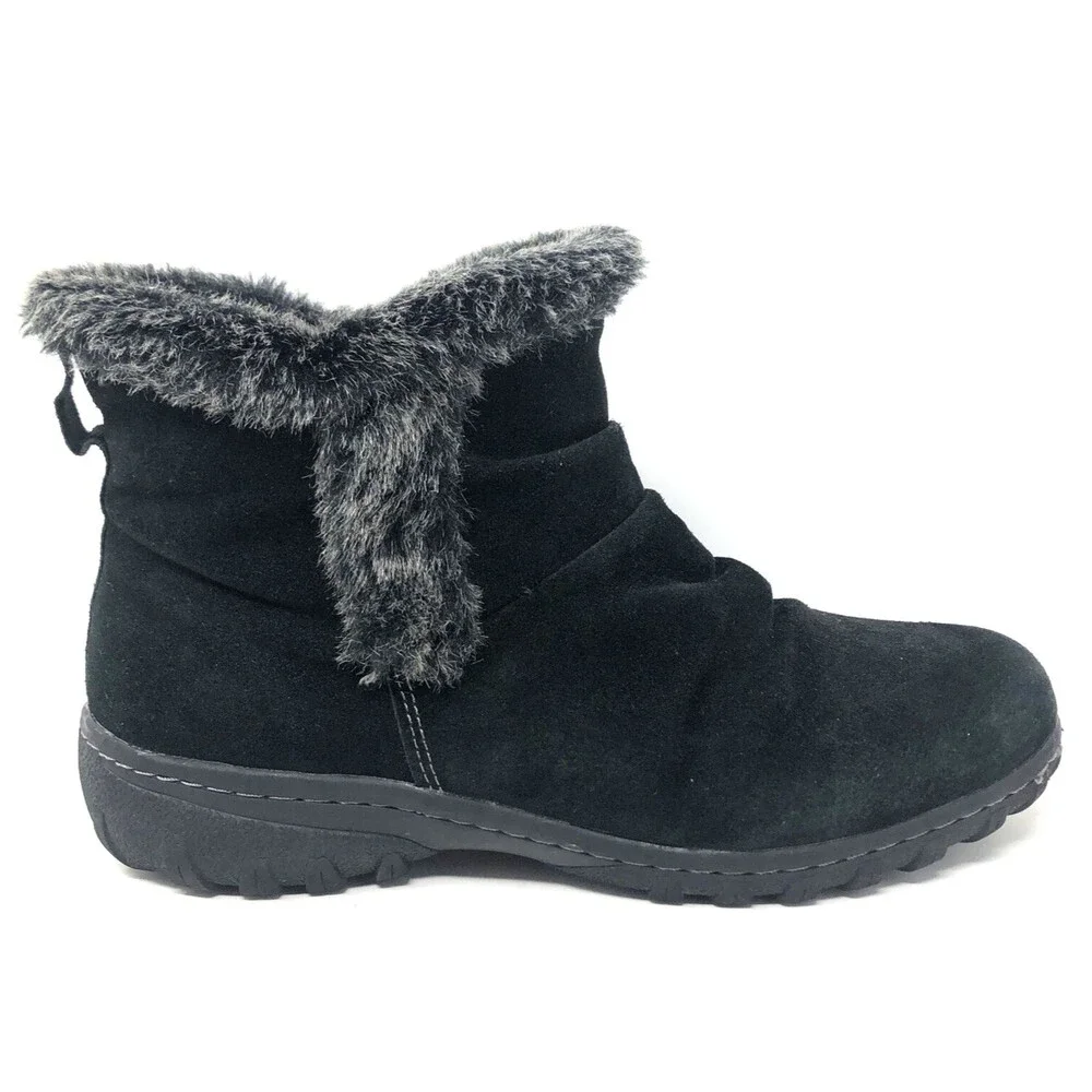Khombu Bonnie Suede All Weather Ankle Boots Womens 10 Black Faux Fur Shearling